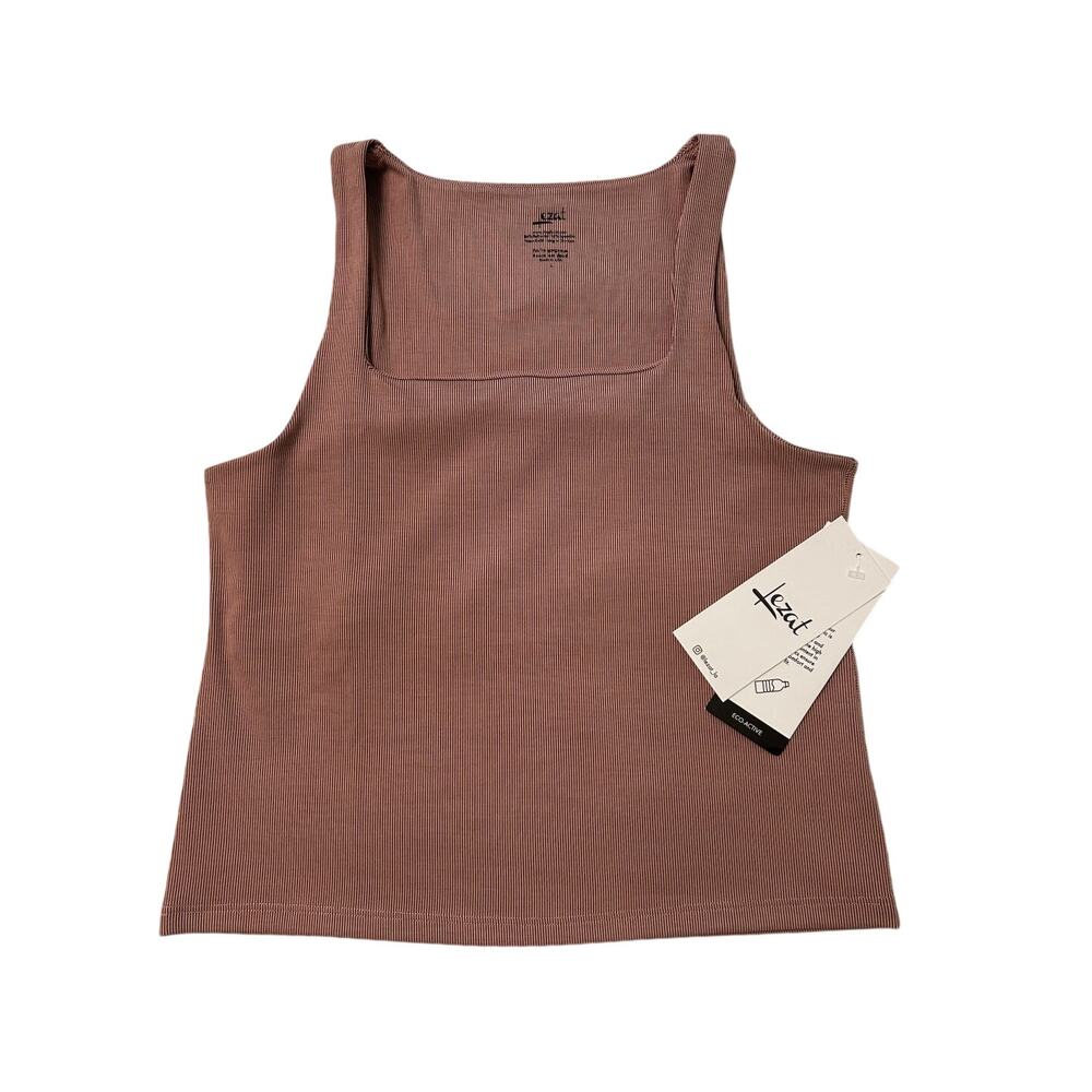 NWT Lezat Rib Eco Active Square Neck Pull Over Dusty Rose Athletic Tank Top